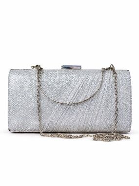 Stilla Silver Shimmer Kiss Lock Evening Clutch with Chain Strap – OS EUC